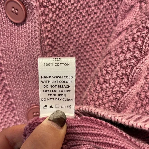 Camellia Cable Knit Cardigan Women Med Mauve Purple Cotton Balloon Sleeve Boho - Picture 6 of 9